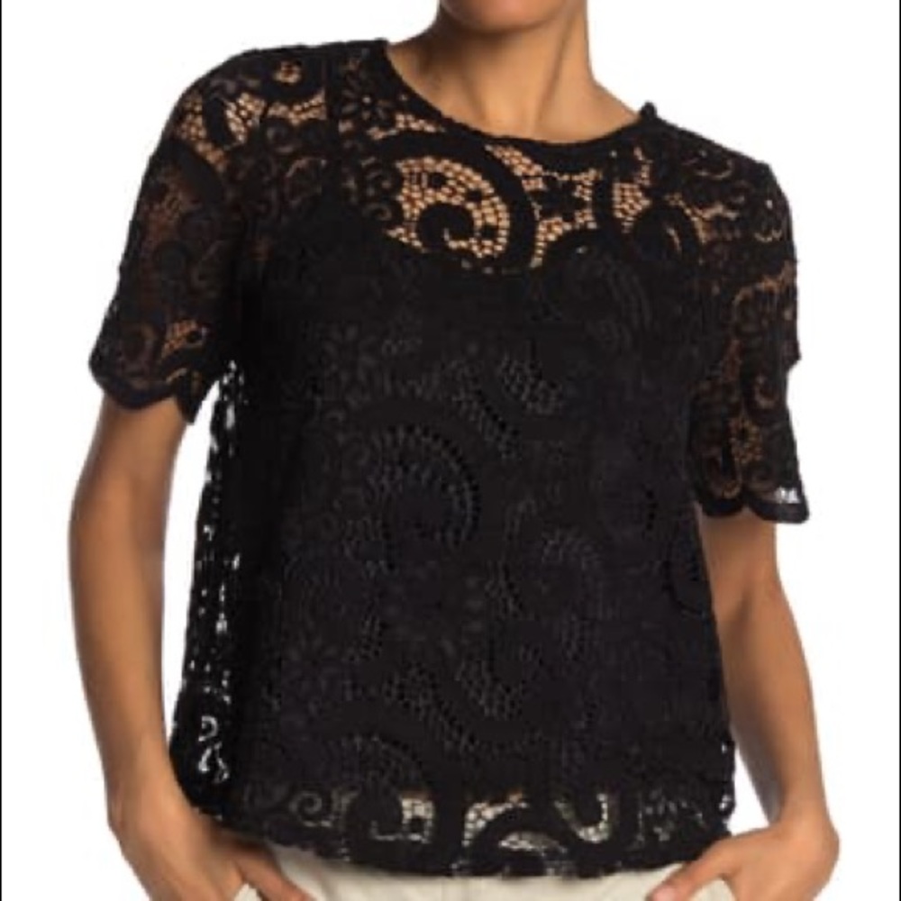 Nanette Lepore black crocheted overlay cropped top